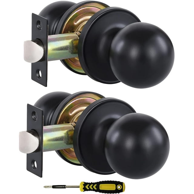 ( ) Matte Interior Door Knob with Lock for Bedroom/Bathroom Keyless Privacy Door Knobs for Bed/Bath by