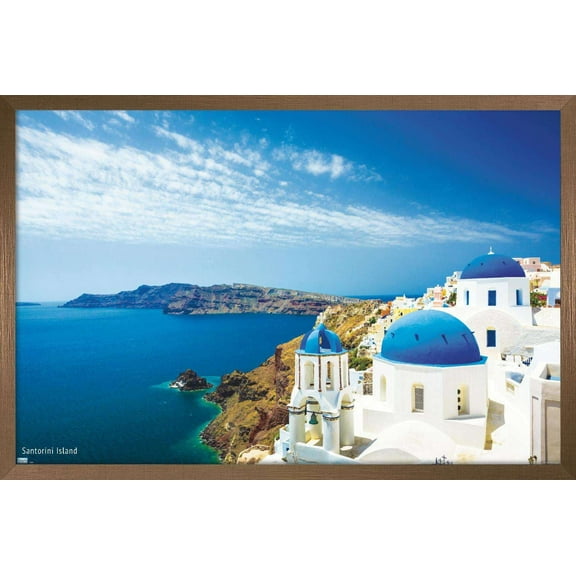 Santorini Island Wall Poster, 14.725" x 22.375", Framed