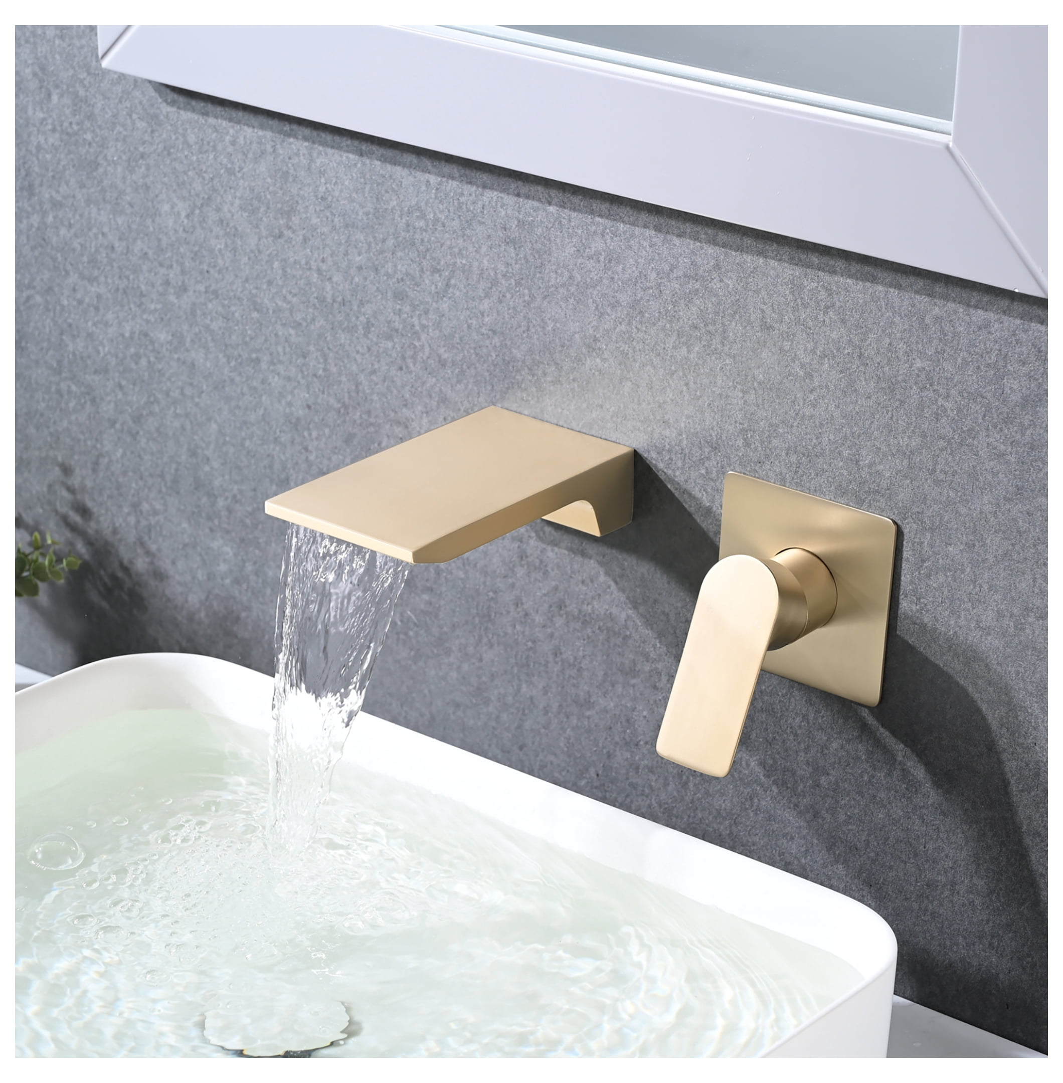 Wall Mount Bathtub Faucet Brushed Finish, Single Handle Waterfall Tub Spout, Modern Bathroom Faucet with Shelf, Stainless Steel