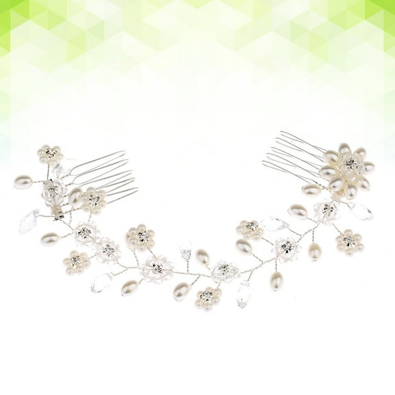 OUNONA Bride Hair Combs Double Clips Pearl Crystal Exquisite Hair Jewelry Inserted Comb Headdress Wedding Dress Accessories (Silver)