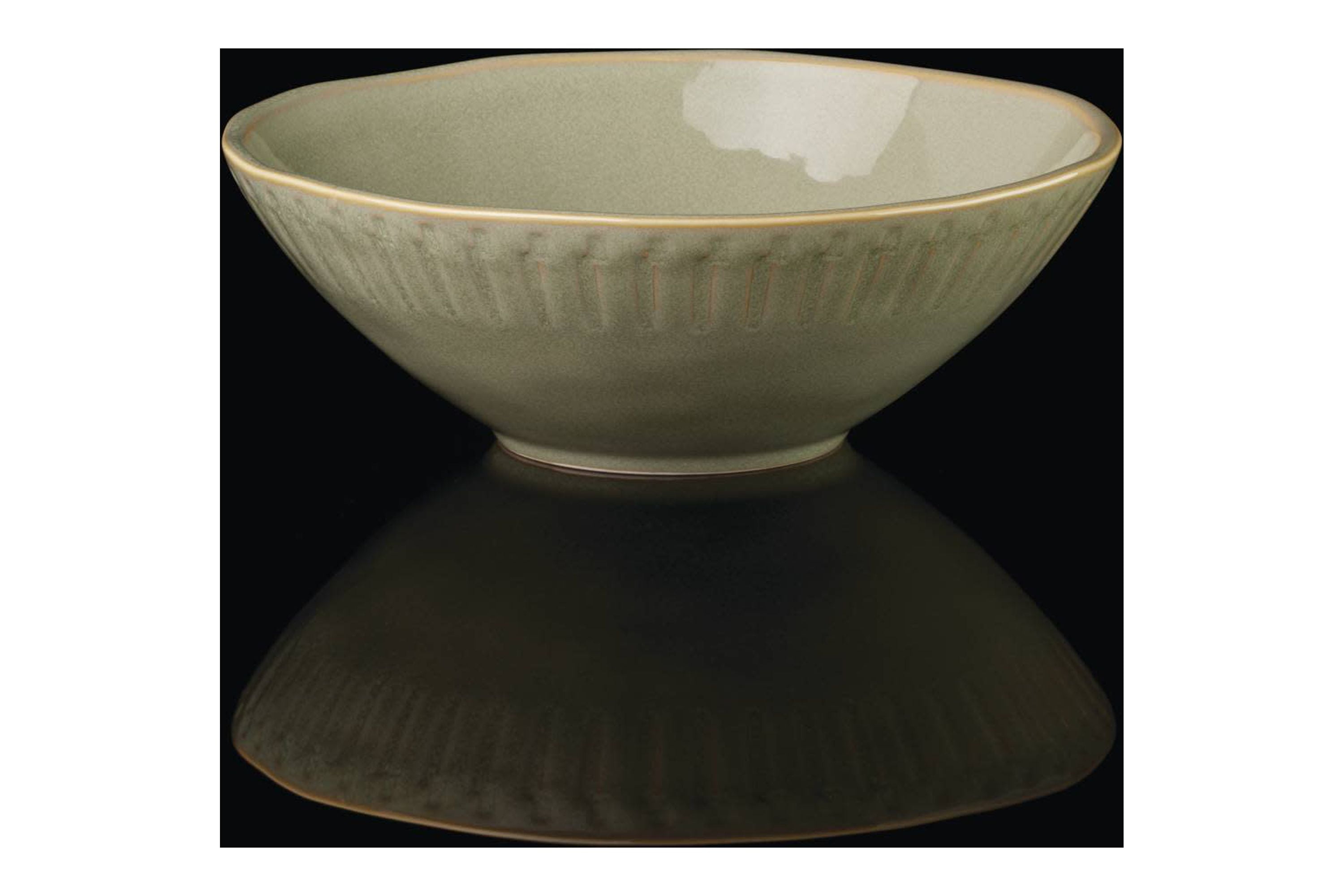Oneida Entertain 365 48 oz Round Artisanal Stripe Green Stoneware Serving Bowl