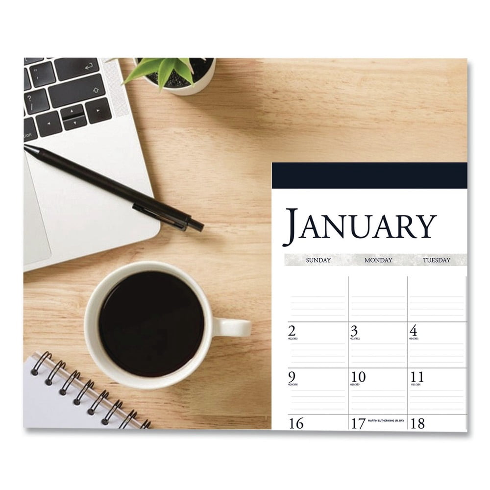 House of Doolittle 164 22 in. x 17 in. 12-Month (Jan-Dec) 2026 Recycled Two-Color Monthly Desk Pad Calendar with Notes Section - White/Blue
