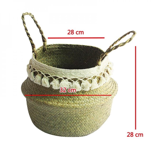 Storage Baskets Foldable Handmade Primary Color Tassel Straw Wicker Basket Flowerpot Basket Home Decor