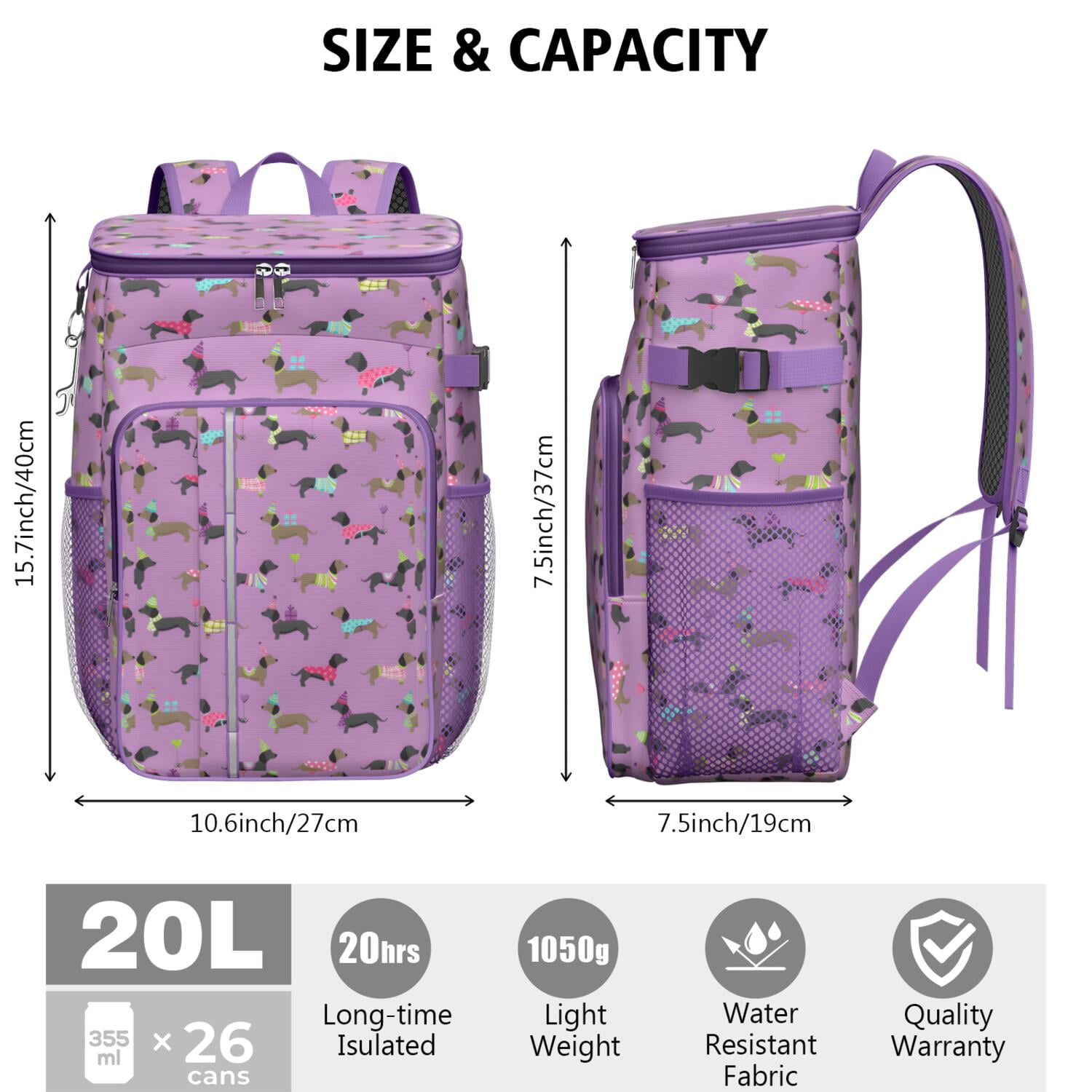 Travel Cooler Bag - Cute Cartoon Dachshund Camping Beer Cooler Backpack with Bottle Opener- Waterproof Insulated Picnic Backpacks - Cooler Bag for Beach