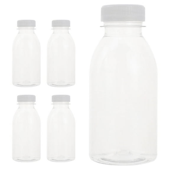 5pcs Clear Juice Bottles With Lids Transparent Drink Containers Sealed Juice Bottle Milk Smoothies Bottles Cold Beverages Bottles For School Office 300ml