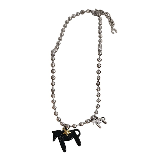 Collar con colgante de caballo recubierto, collar con dije de caballo de colores brillantes, collar de cadena de cuentas para mujeres y hombres, regalo de cumpleaños para San Valentín
