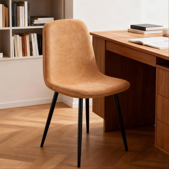 LEDREM Set of 2 Dining Chairs, Ergonomic Dining Room Chairs with Metal Frame, Adjustable Feet, Glacier-Textured PU Leather, for Kitchen, Caramel Brown