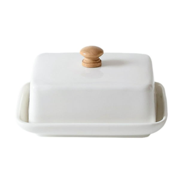 Mantequera de cerámica con tapa, elegante y grande, para guardar mantequilla y queso crema. Blanco