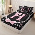 thumbnail image 2 of Manfei Girls Pink Letter H Zipper Full Size Comforter Sets with Fitted Sheet and 2 Pillowcases,Ribbon Bow Knot Pearl Print Zipper Bedding Set,4pcs,Pink Reversible, 2 of 6