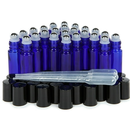 Stackable 4 Ball Roller (Vivaplex, 24, Cobalt Blue 10 ml Glass Roll-on Bottles with Stainless Steel Roller Balls - 3 - 3 ml dropper's)