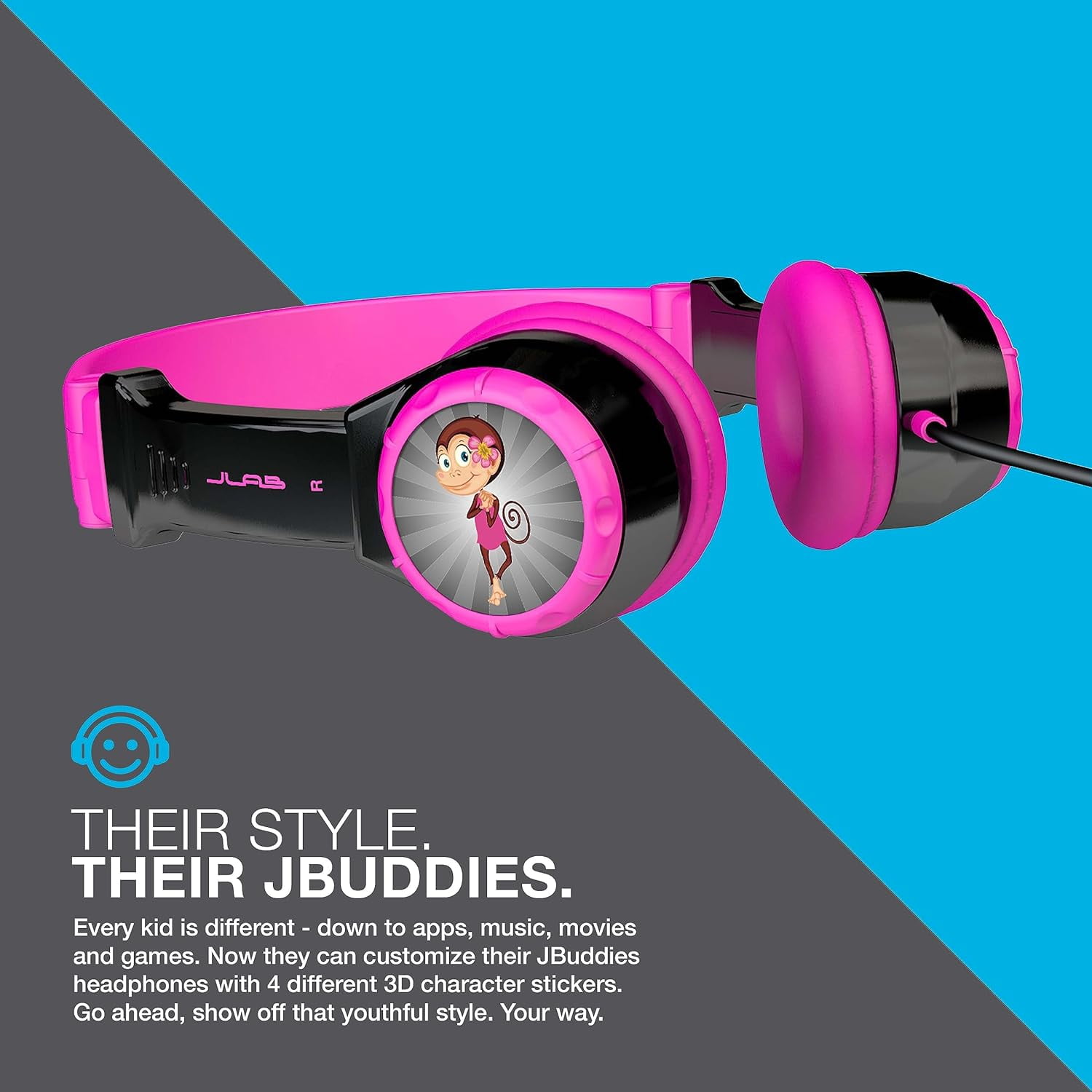 JLab Audio JBuddies Kids - folding, Volume Limiting Headphones, GUARANTEED FOR LIFE - Black / Pink