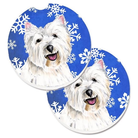 Westie Winter Snowflakes Holiday Set of 2 Cup Holder Car Coaster