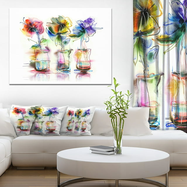 Fleurs Abstraites dans des Vases en Verre - Art Mural Floral Extra Large