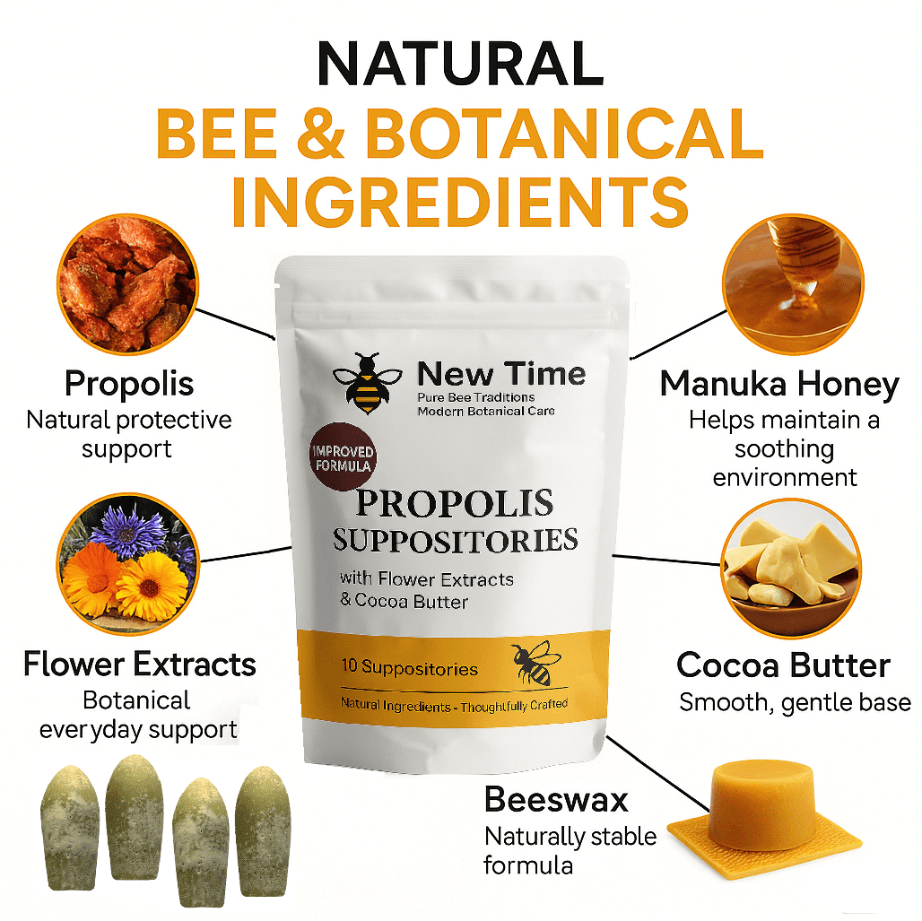 3-Pack Propolis & Manuka Honey Suppositories, Clean Botanical Formula for Men & Women