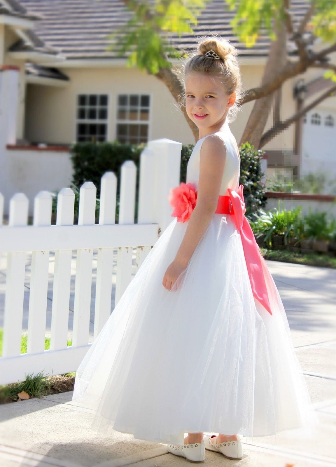 V-Back Backless Lace Junior Flower Girl Dress Christening Reception 206T