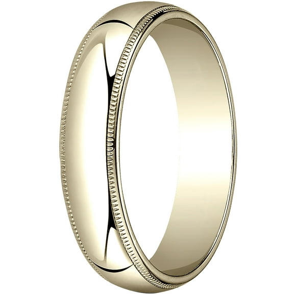 Mens 18K Yellow Gold, 5.0mm Traditional Dome Oval Wedding Band with Milgrain (sz 5)