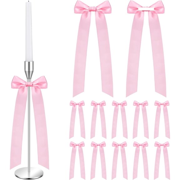 Dalrosia Christmas Candlestick Bows Decor 13 Inch Large Coquette Decorations Bows for Table Self Adhesive Candle Holder Gift Wrapping Wedding Bridal Shower Bachelorette Party Centerpieces