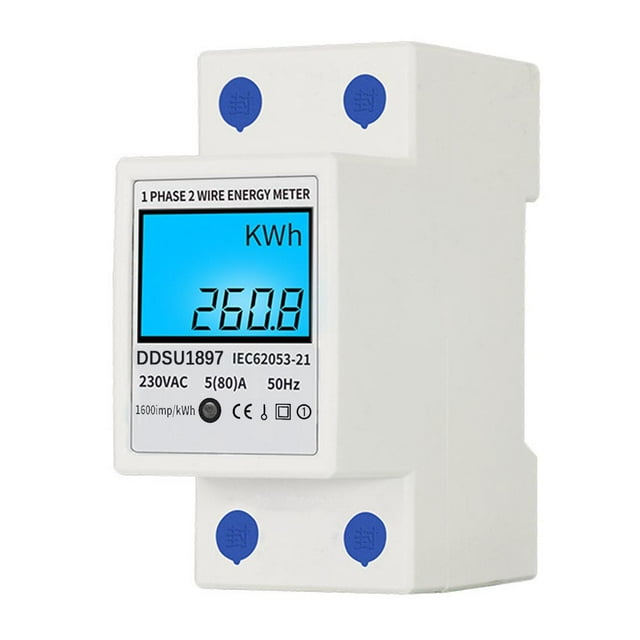 Graflsoa Compteur d'Énergie Compact Rail DIN Monophasé avec Rétroéclairage LCD, 220V 80A, Affichage Multi-Paramètre (Tension, Courant, Puissance, Énergie), Installation Facile, Haute Précision, Boîtier ABS, Modèle