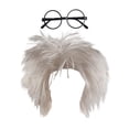 thumbnail image 3 of Peluca de anciano, disfraz de profesor viejo, peluca, cosplay, mascarada, Halloween, rol Peluca y gafas, 3 of 9