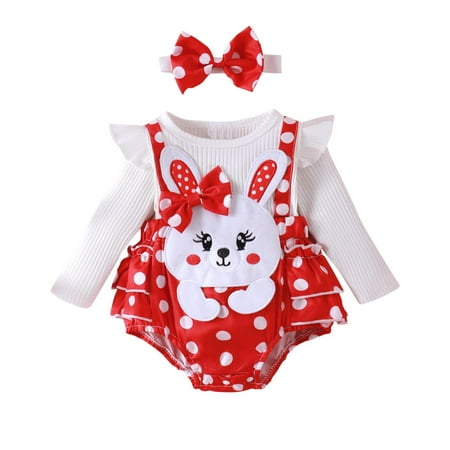 

Atogsazn Newborn Baby Girls Romper Ruffle Long Sleeve Jumpsuit and Suspender Skirts with Headband Clothes Red 12-18 Months on Clearance