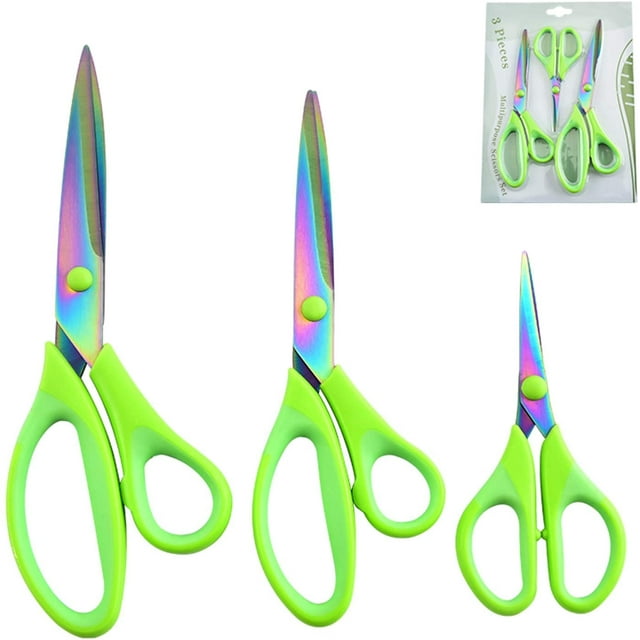 1 Set of 3 Pack School Scissors, All Purpose Sharp Titanium Blades Shears, Rubber Soft Grip Handle, Multipurpose Scissors Set Great for Crafts, Sewing, Arts, Office and Home Supplies