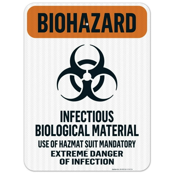 Biohazard Infectious Biological Material Sign, 18x24 Reflective Aluminum EGP