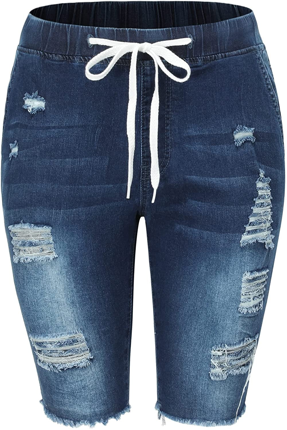 Womens Denim Ripped Bermuda Shorts 
