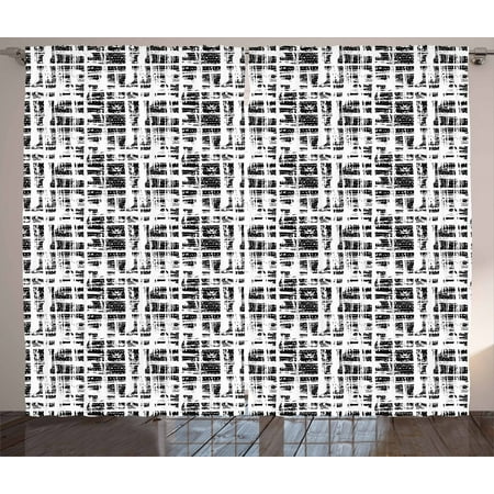 Black And White Curtains 2 Panels Set Abstract Watercolor Stained
