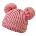thumbnail image 2 of UngA Baby Pom Pom Beanie, Warm Winter Hat for Infants and Toddlers, Double Pom Poms for Baby Girls & Boys (Pink,0-12 Months), 2 of 5