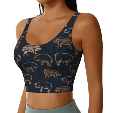 Picia Pig Farm Sports Bra for Women Padded Strappy Sports Bras Medium Support Yoga Bra with Removable Cups Running Yoga Bra-XX-Large