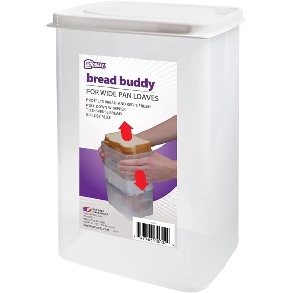 Bread Buddy Bread Storage Container for Wide Pan Loaves with White Lid
