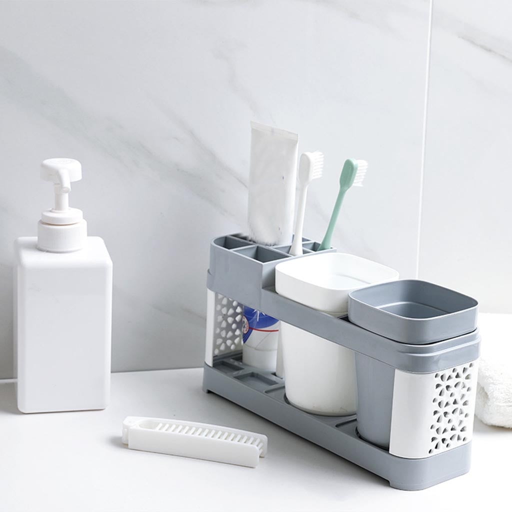 YIWULA Toothbrush Holder Stand Plastic Cup Set Shelf Bathroom Toothpaste Storage Rack