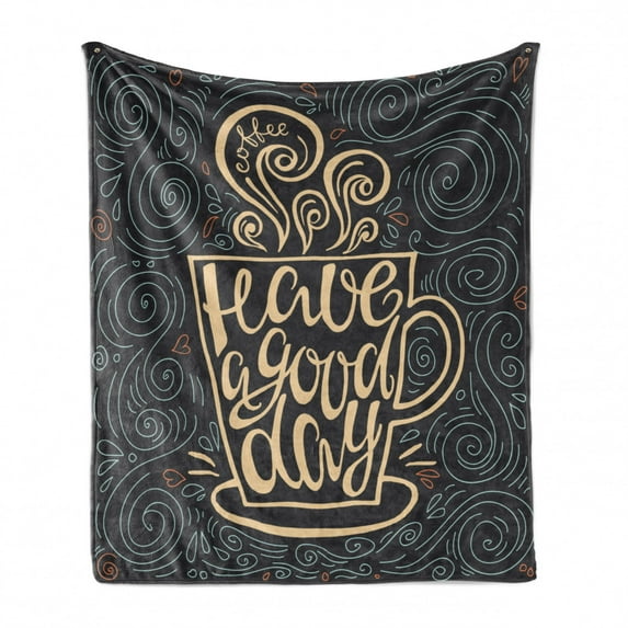 Saying Soft Flannel Fleece Throw Blanket, Have a Day Positive Message Lettering in Cup of Coffee with Hearts and Swirls, Cozy Plush for Indoor and Outdoor Use, 60" x 80", Multicolor, by Ambesonne
