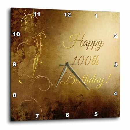 3drose 100th Birthday Elegant Gold Vine on Gold Background 10×10 Wall Clock