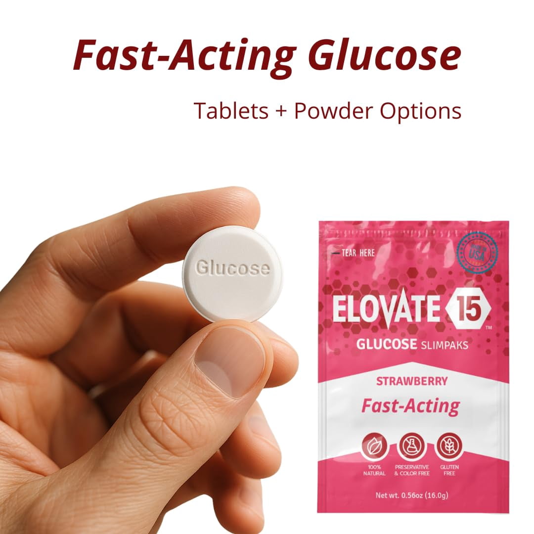 ELOVATE Glucose Tablets & Powder Set – 40 Chewable Tablets (4 Tubes) + 10 Packets – Fast-Acting Glucose for Low Sugar – Portable Carry