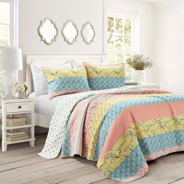 Royal Empire Quilt Azul / Coral Juego de 3 piezas King Lush Decor 16T004631