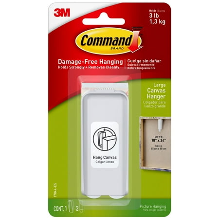 Command canvas hanger, large, white, 1 canvas hanger, 2 strips/pack, 4 pack