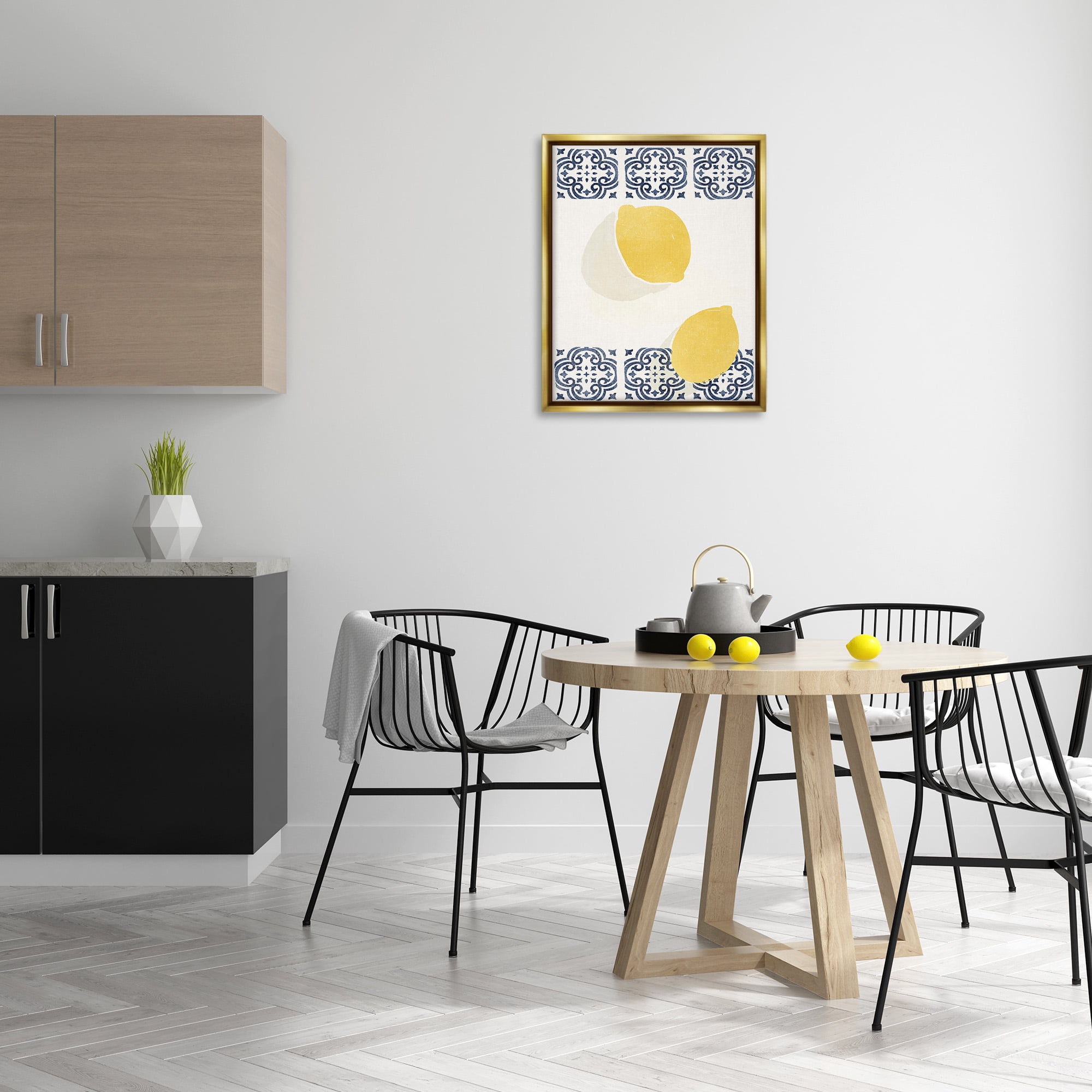 Stupell Industries Modern Lemons with Pattern Food & Beverage Painting Gold Floater Framed Canvas Art Print Wall Art, 25 x 31