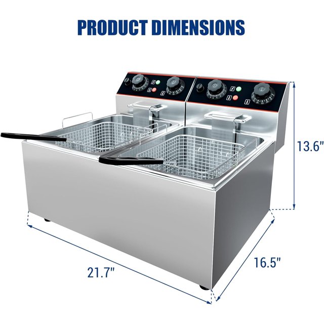 OUYAWEI Friteuse Électrique Commerciale 8 L 2 Paniers Acier Inoxydable Température Réglable Maison Cuisine