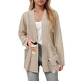 thumbnail image 2 of YDFCWXW Women's Long Cardigan Sweater Open Front Classic Knitted Lightweight Sweater with Pockets Khaki, M, 2 of 9