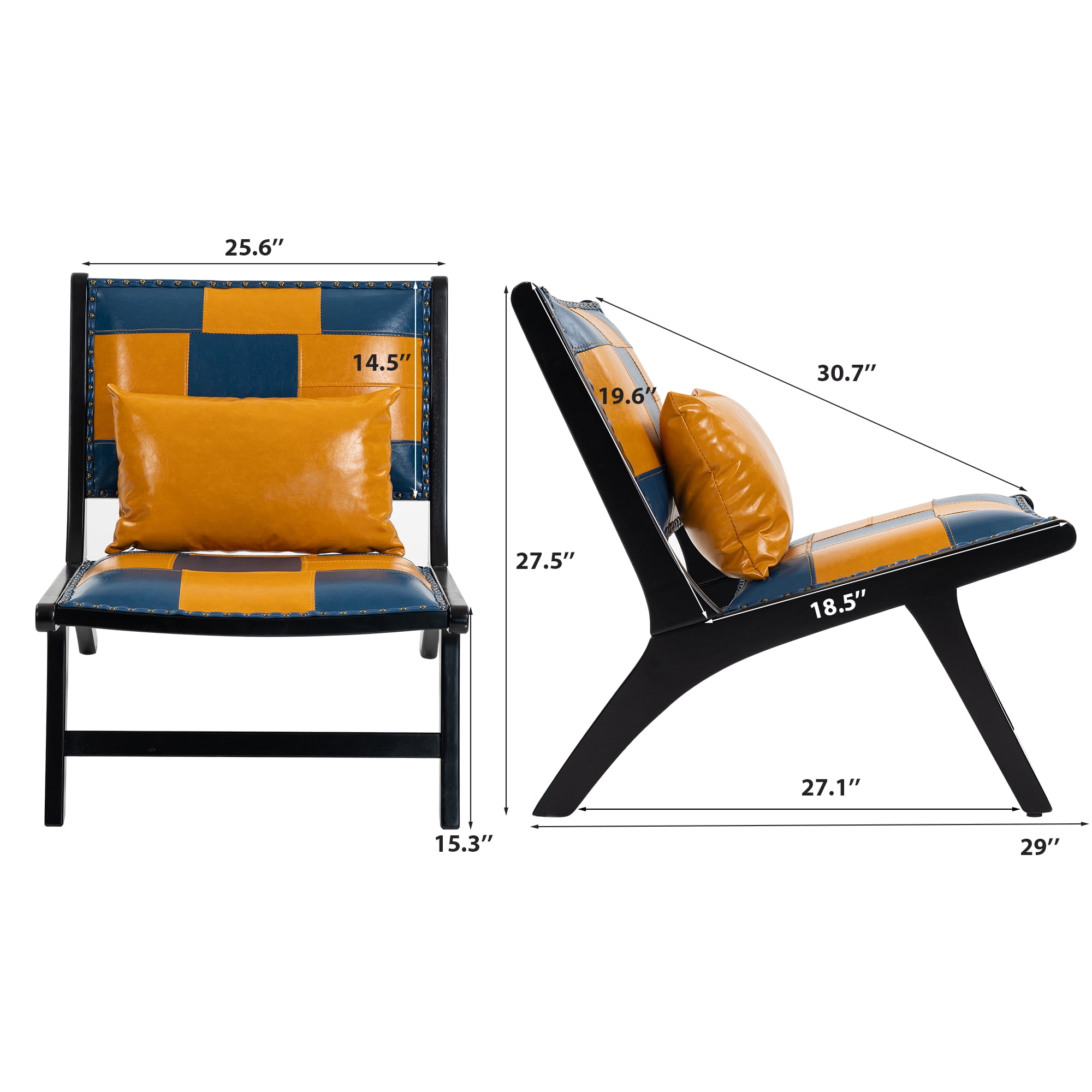 Aukfa Mid Century Accent Chair with Solid Wood Frame, Scandinavian Lounge Arm Chair for Living Room Bedroom,Blue