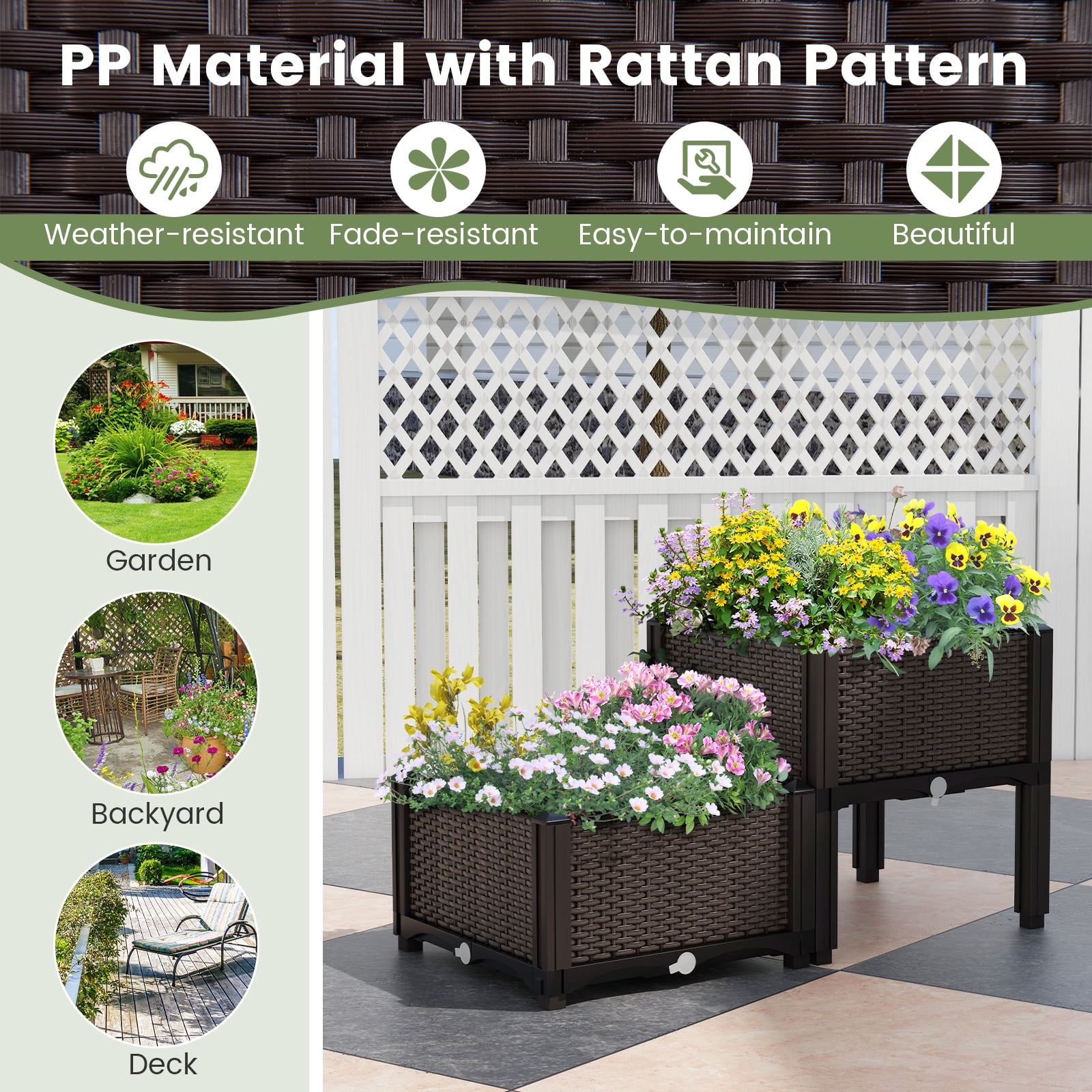 Patiojoy Outdoor 4 Set Planter Vertical Elevated Raised Garden Bed Planter Box Kit for Backyard Patio