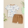 thumbnail image 3 of Suealasg Toddler Baby Boys Clothes 6M 1T 2T 3T Dinosaur Print Round Neck Short Sleeve Tops + Elastic Waist Shorts 2Pcs Summer Outfits Set for Infant Boys, 3 of 6
