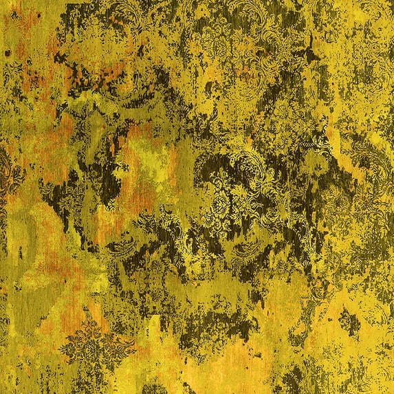 Ahgly Company Indoor Square Oriental Yellow Industrial Area Rugs, 6' Square