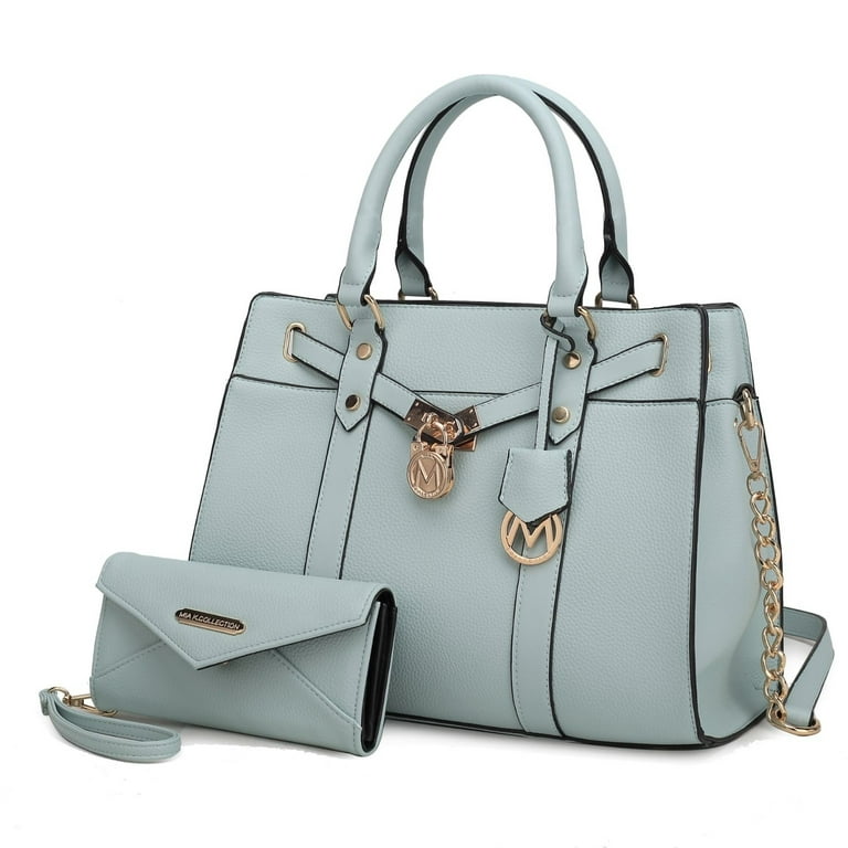 MKF Collection Christine Vegan Leather Women’s Satchel Bag with Wallet by Mia K – 2 Pieces - Pewter