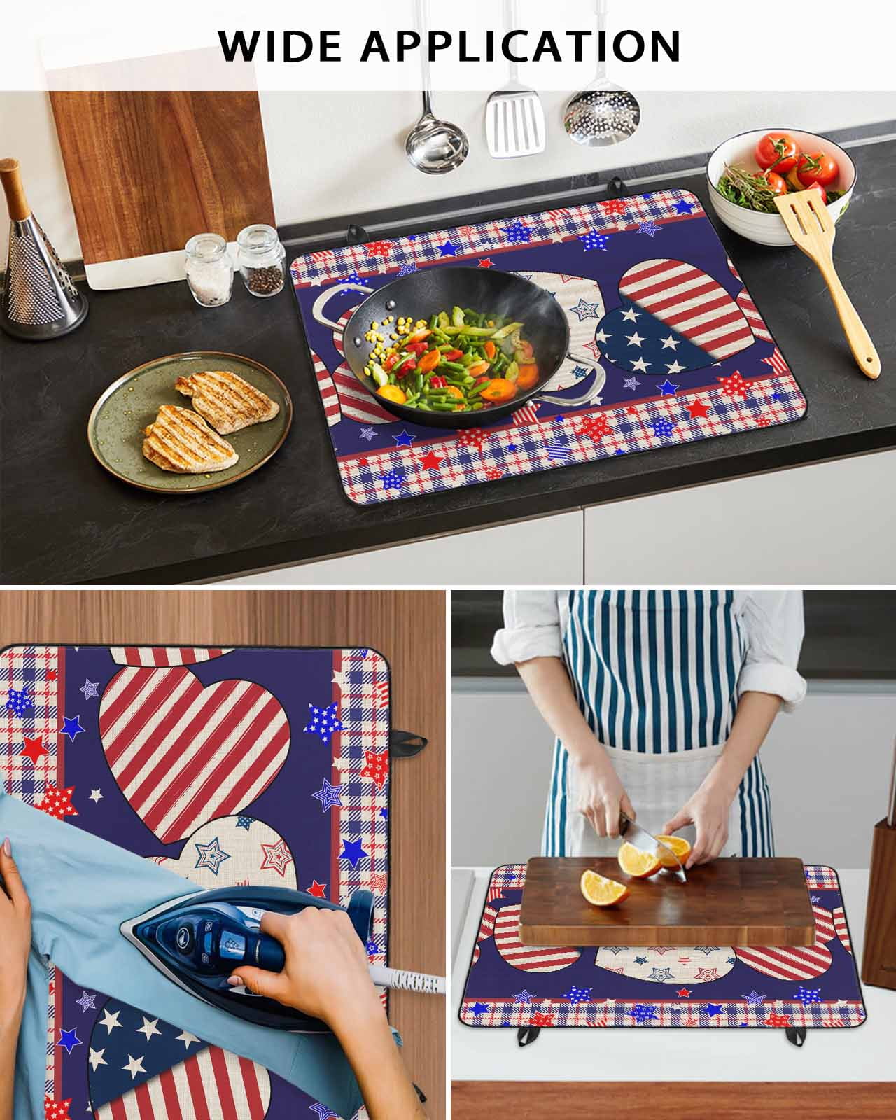 nqOlkjepod Large Induction Cooktop Protector Mat 24"x21", Independence Day Stove Top Covers for Electric Stove, American Flag Star Blue Red Plaid Stove Burner Cover Mats, Glass Top Stove Cover