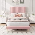 thumbnail image 2 of Twin Size Bed Frame, Adjustable Height Headboard, Velvet Upholstered Platform Bed Frame, No Box Spring Needed, Easy Assembly, Pink, 2 of 7