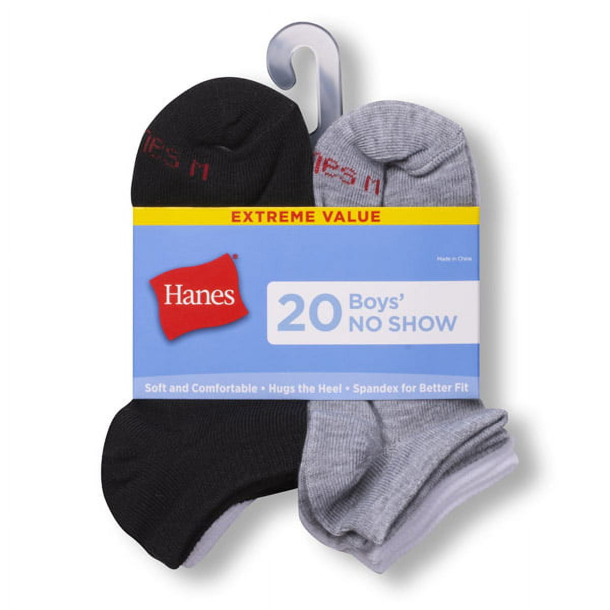 Hanes Boys Extreme Value 20 Pack No Show Socks