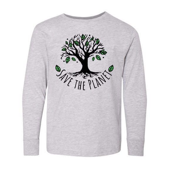 Inktastic Save the Planet Tree Design with Green Leaves Long Sleeve Youth T-Shirt