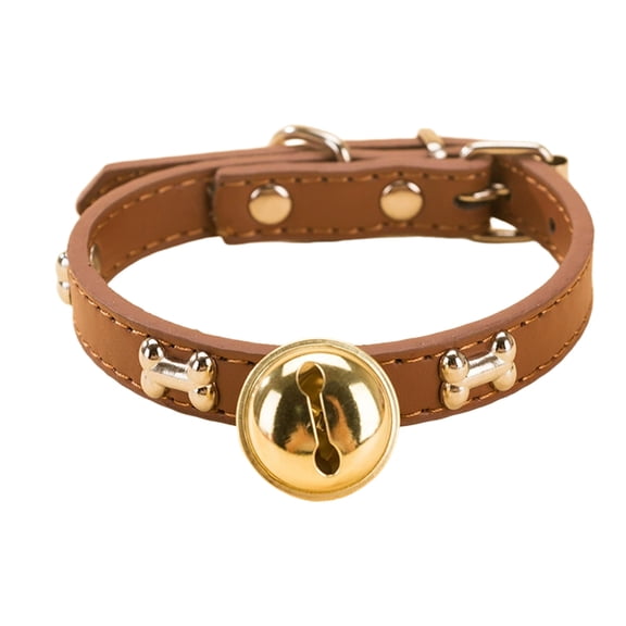 Pet Collar with Brown Bones Bells Adjustable Neckband for Small Dogs Teddy Bears and Cats - Accessories and Jewelry for Dogs